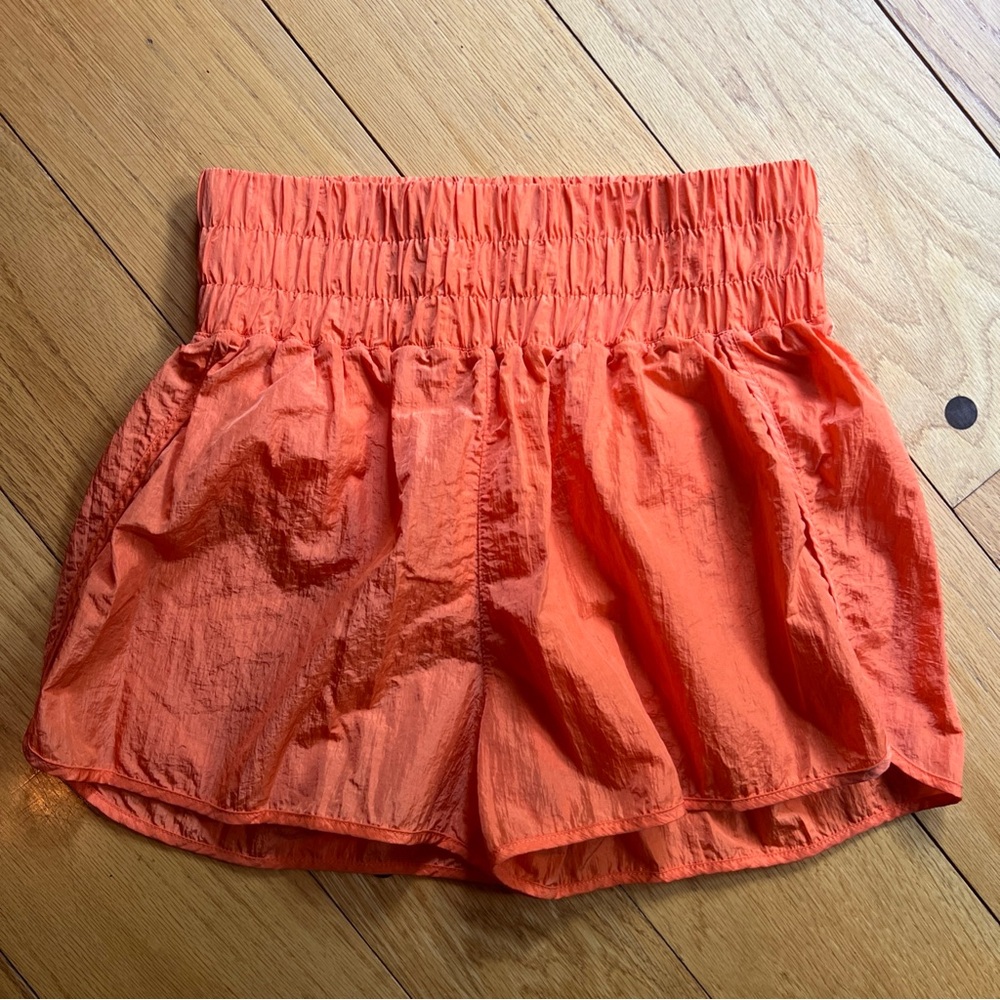 Women's Orange Elastic Waist Shorts